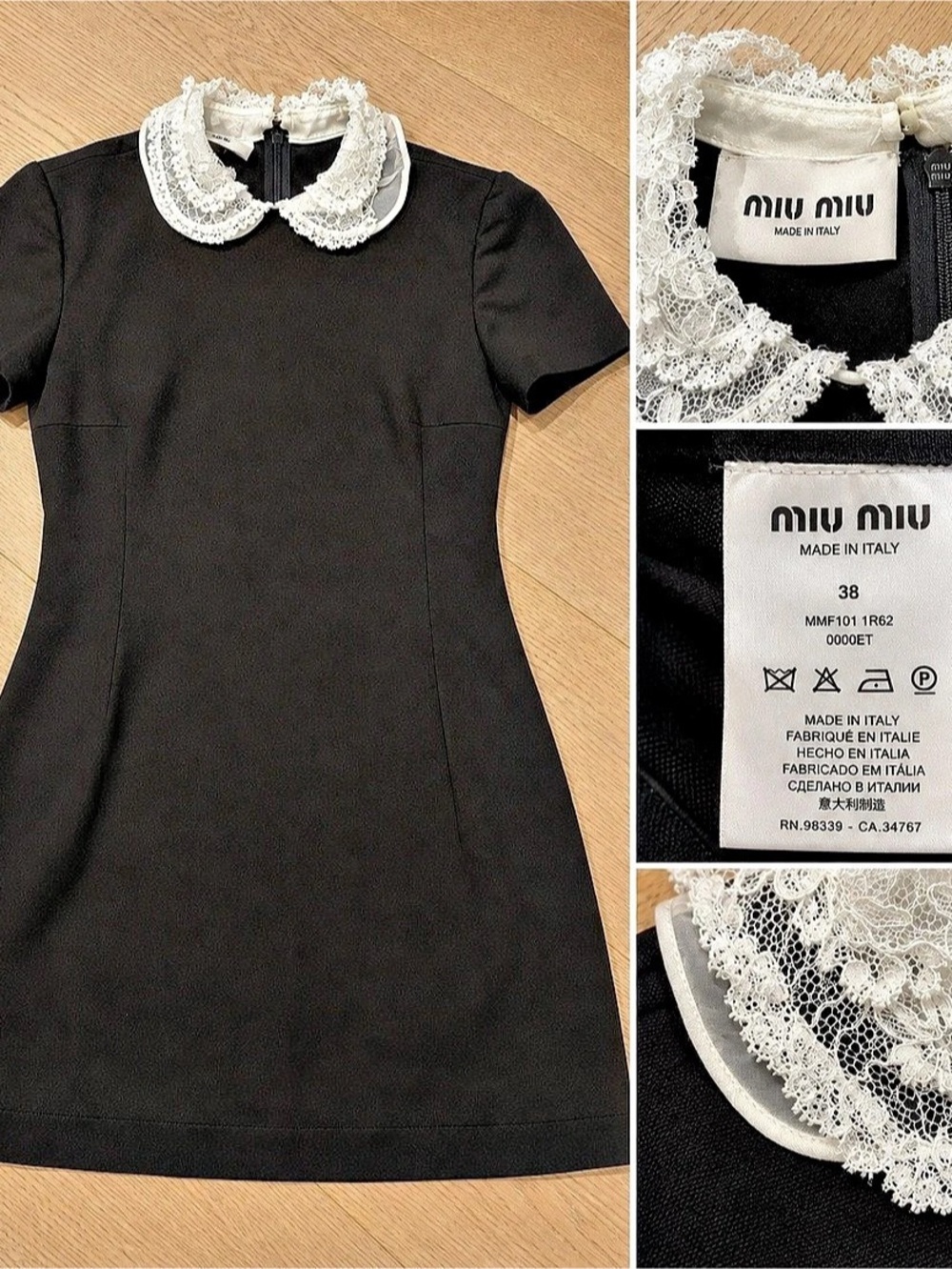 Miu Black White Lace Collar Size 38